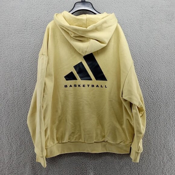 Adidas Sweatshirt Mens Large Yellow Halo Gold Sueded Hoodie Basketball Mesh Line - Picture 7 of 9